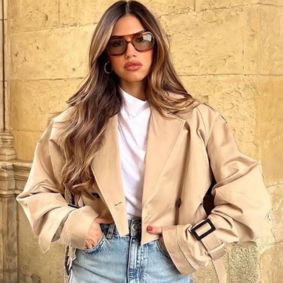 Zara Jackets & Blazers - Zara Cropped Oversized Trench Coat Jacket